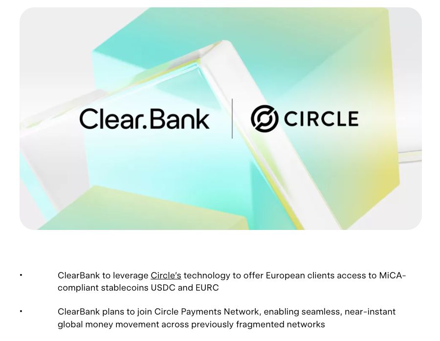 بنك ClearBank البريطاني ينضم إلى شبكة المدفوعات الخاصة بـ Circle كأحد أوائل البنوك الأوروبية