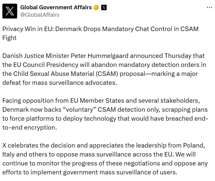 الدنمارك تتراجع أخيرًا عن قانون “مراقبة الدردشات” في الاتحاد الأوروبي بعد انتقادات واسعة تتعلق بالخصوصية