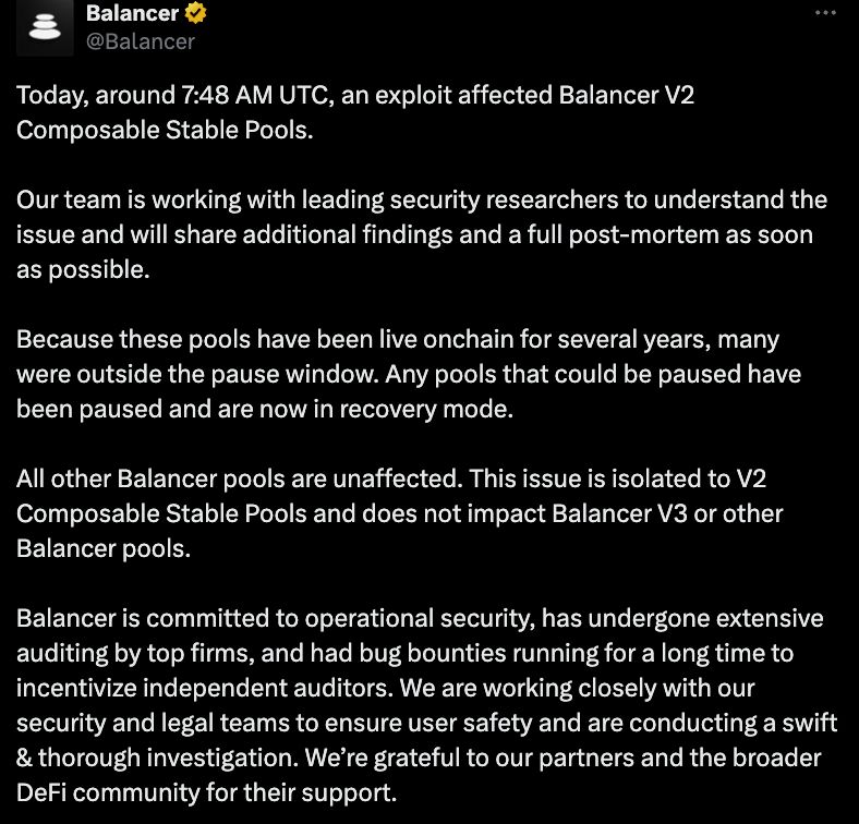تدقيقات Balancer تحت المجهر بعد اختراق تجاوز 100 مليون دولار