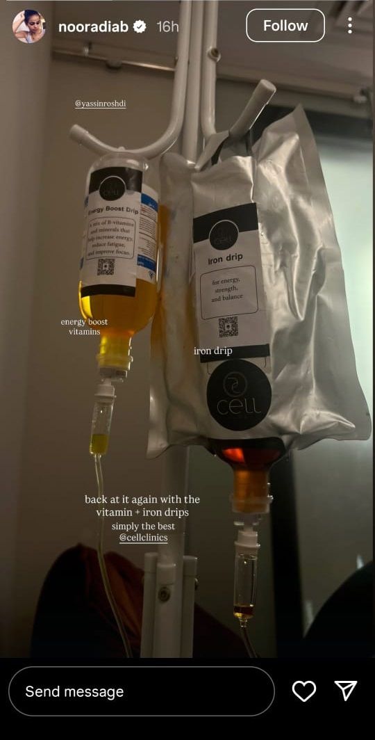 نور عمرو دياب تثير قلق محبيها بصورة لها من داخل المستشفى.. جلسة نقل حديد