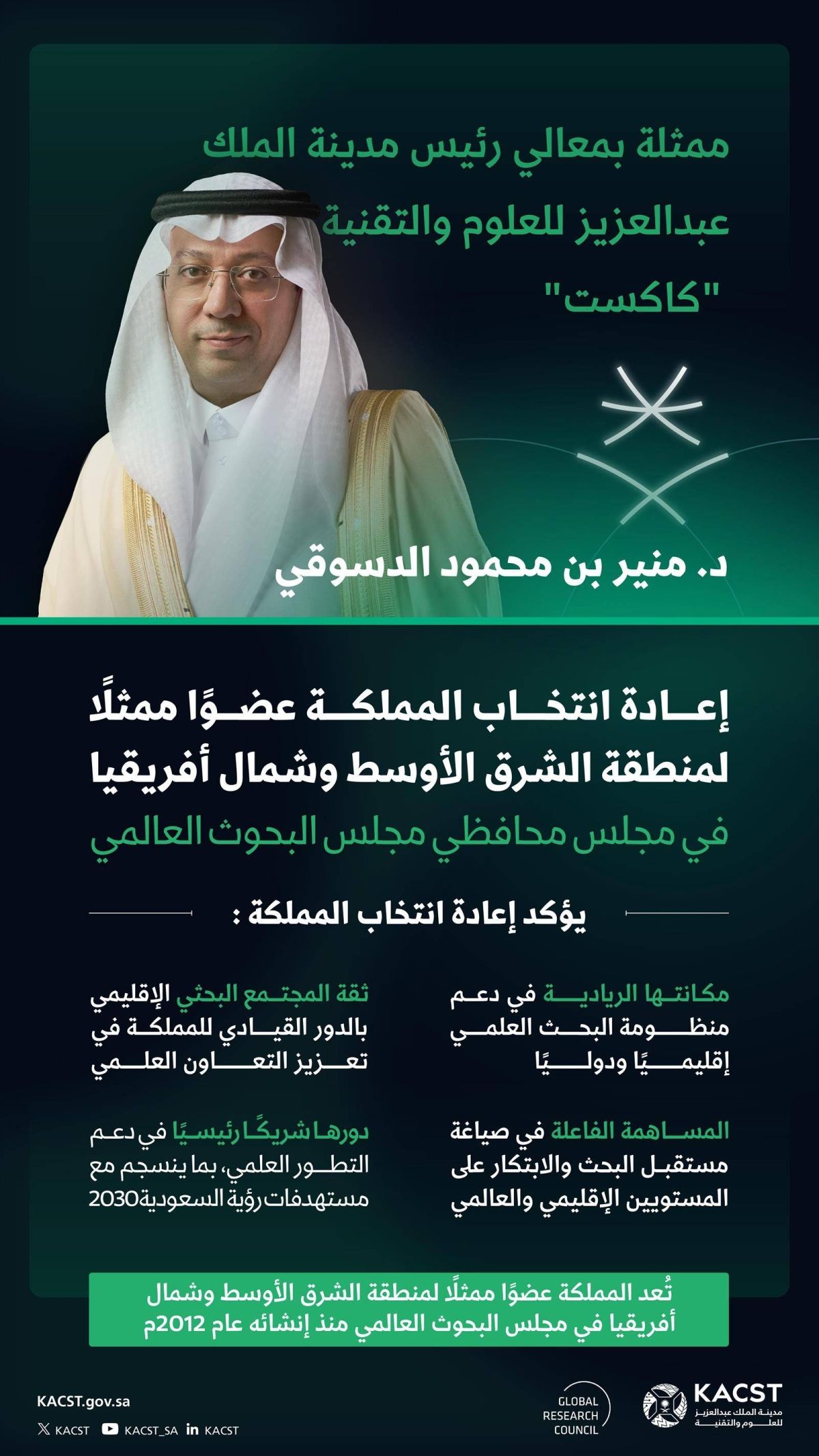 إعادة انتخاب المملكة عضوا في مجلس محافظي مجلس البحوث العالمي