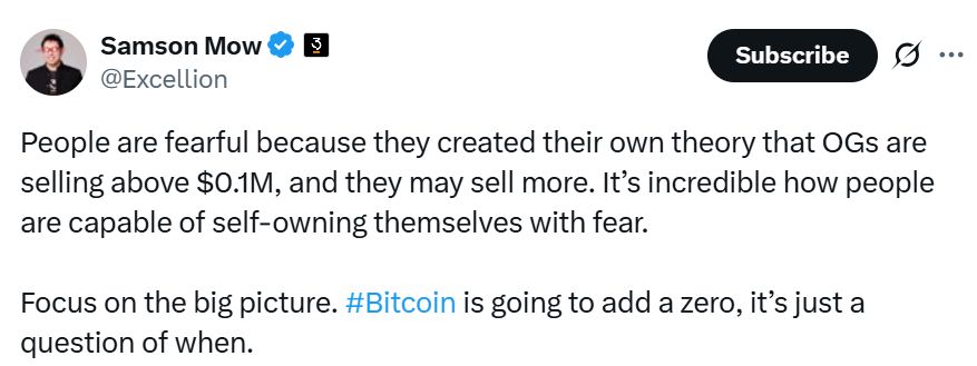 سامسون ماو: موجة الصعود الكبرى للبيتكوين لم تبدأ بعد