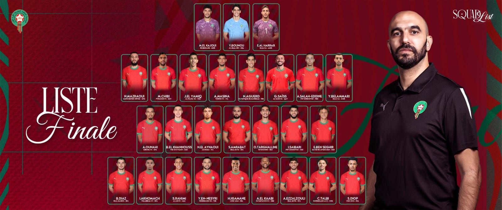 الركراكي يعلن لائحة منتخب المغرب لمواجهتي الموزمبيق وأوغندا