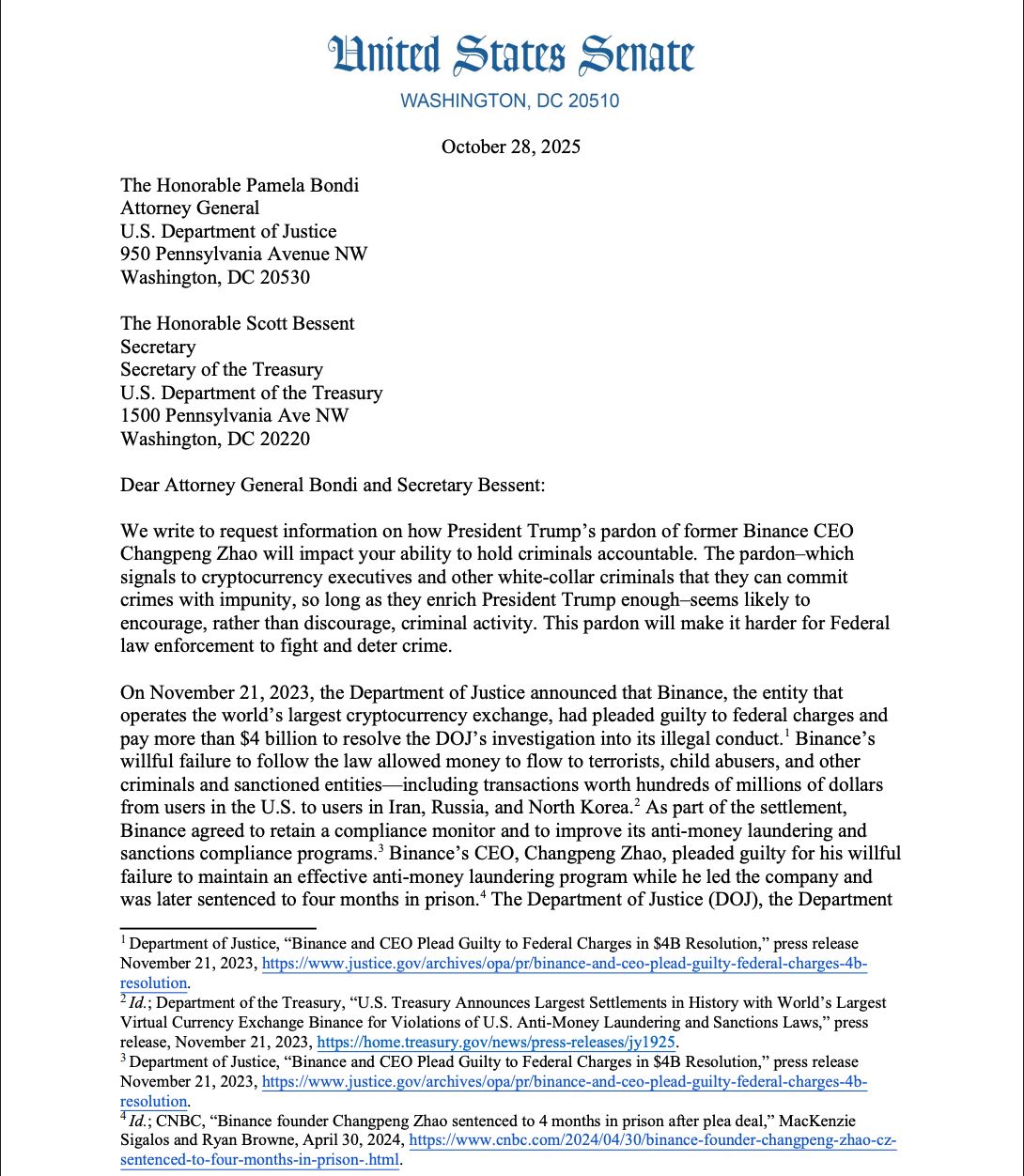 CZ ينفي أي صلة بعائلة ترامب بعد حصوله على عفو رئاسي ويفاجأ بصدوره