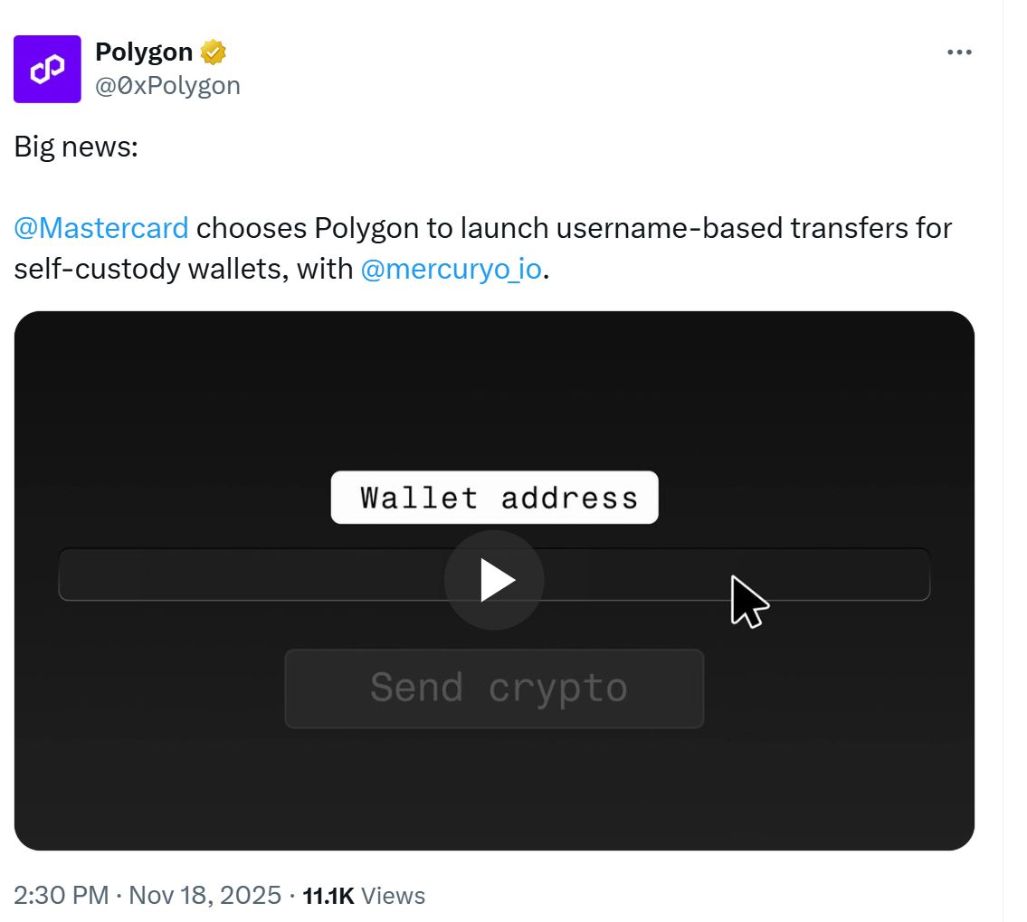 ماستركارد تتجه إلى Polygon لتحويل عناوين التشفير المعقدة إلى مُعرّفات بسيطة تشبه أسماء المستخدمين