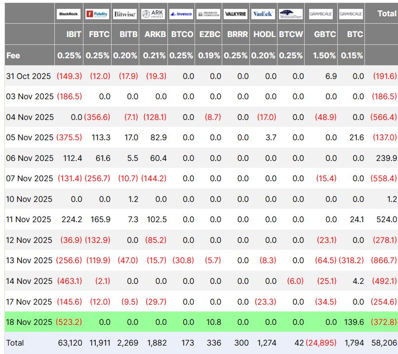 BlackRock تقود موجة خروج تقارب 3 مليارات دولار من صناديق بيتكوين لشهر نوفمبر مع تسجيل تدفقات خارجة قياسية بـ523 مليون دولار