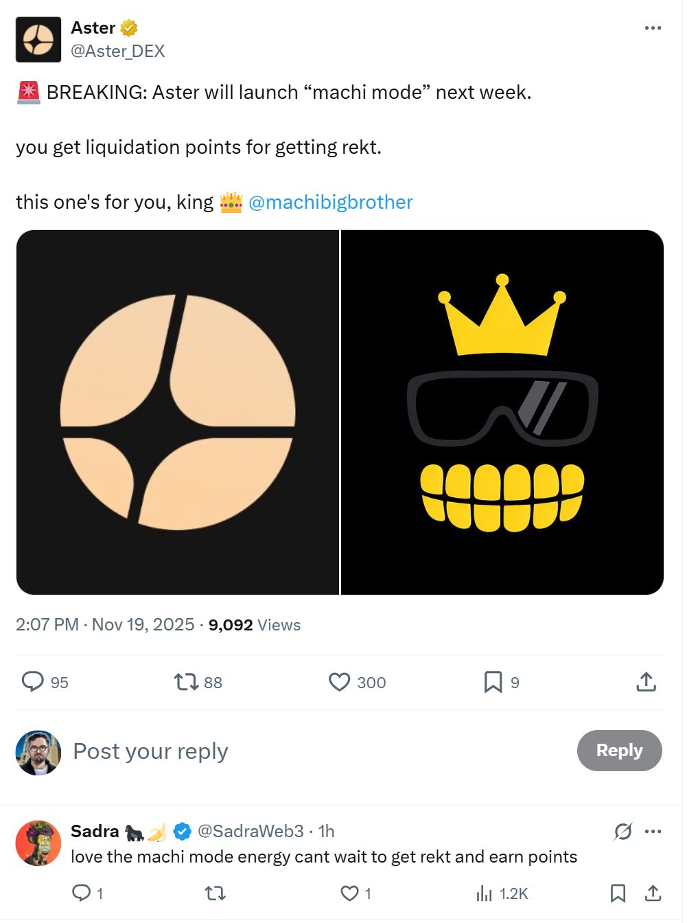 منصة Aster تطلق وضع “Machi mode” لمكافأة المتداولين عند التصفية… وماتشي يواصل صدارة الخسائر