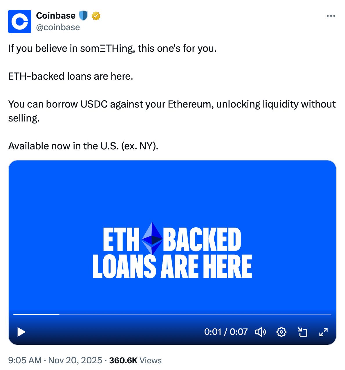 Coinbase تطلق قروضًا مدعومة بالإيثر مع تجاوز الإقراض على السلسلة حاجز 1.25 مليار دولار