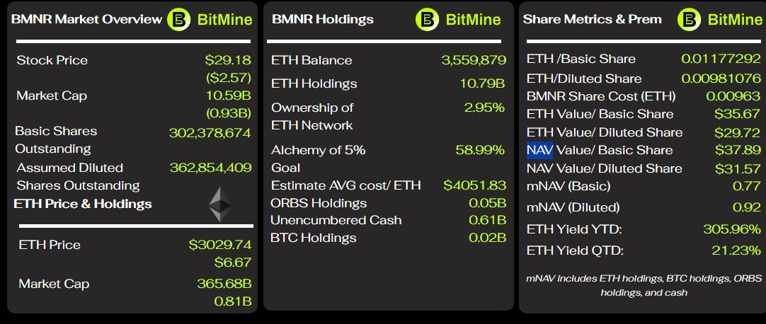 BitMine تواجه خسائر بمليارات الدولارات مع تصاعد تهديد صندوق الإيثر المحصَّص من BlackRock لشركات الخزائن الرقمية