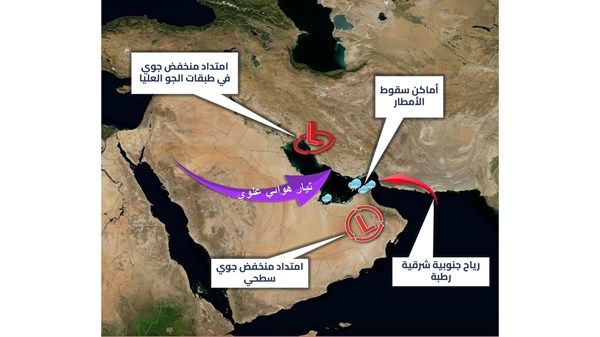 «الأرصاد»: تعرض الدولة لمنخفض جوي مصحوب بكتلة هوائية باردة اعتبارا من الغد وحتى السبت المقبل