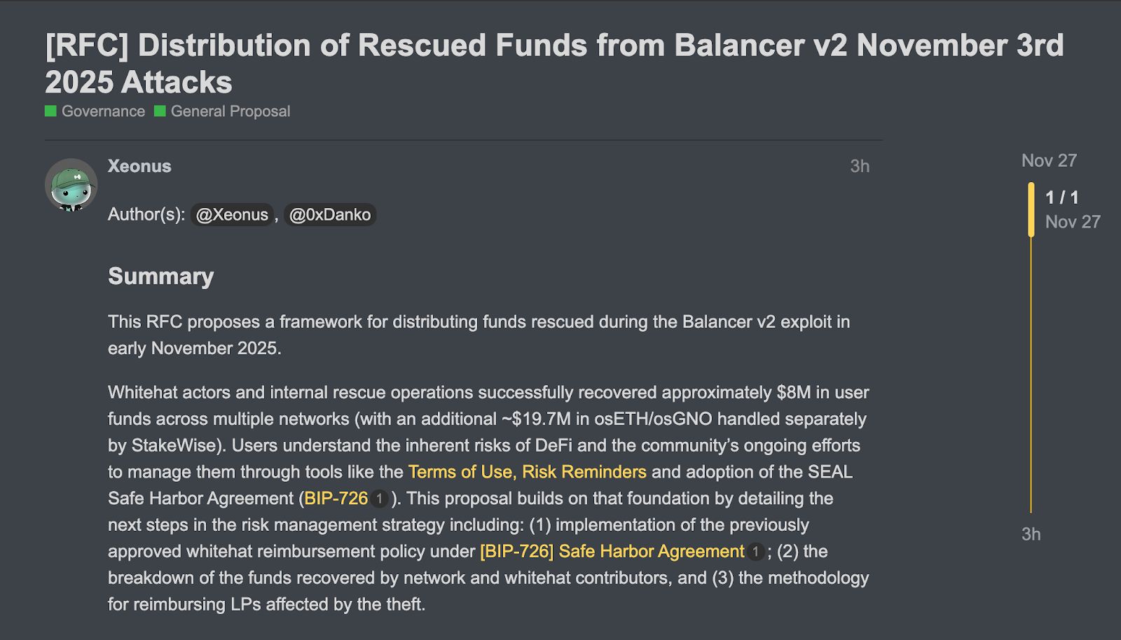 اقتراح من مجتمع Balancer لتوزيع جزء من الأموال المسترجعة بعد الاختراق
