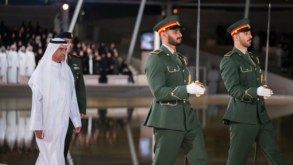 حاكم الفجيرة يشهد بحضور ذياب بن محمد بن زايد مراسم يوم الشهيد في واحة الكرامة