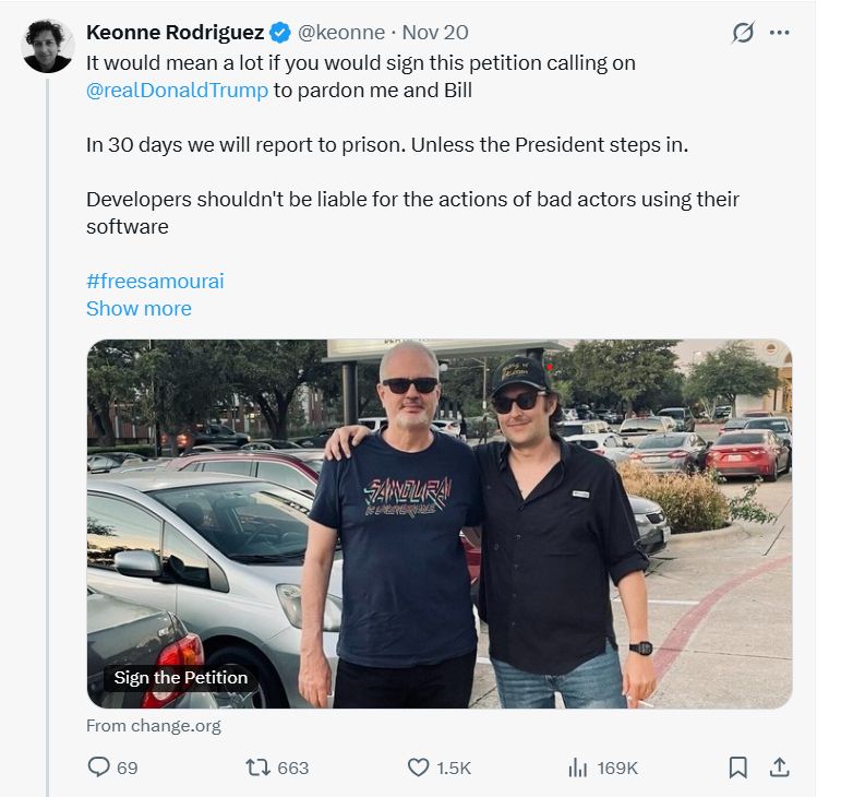 معهد سياسات البيتكوين يدعو إلى العفو عن مطوّري Samourai مع تجاوز العريضة 3,200 توقيع