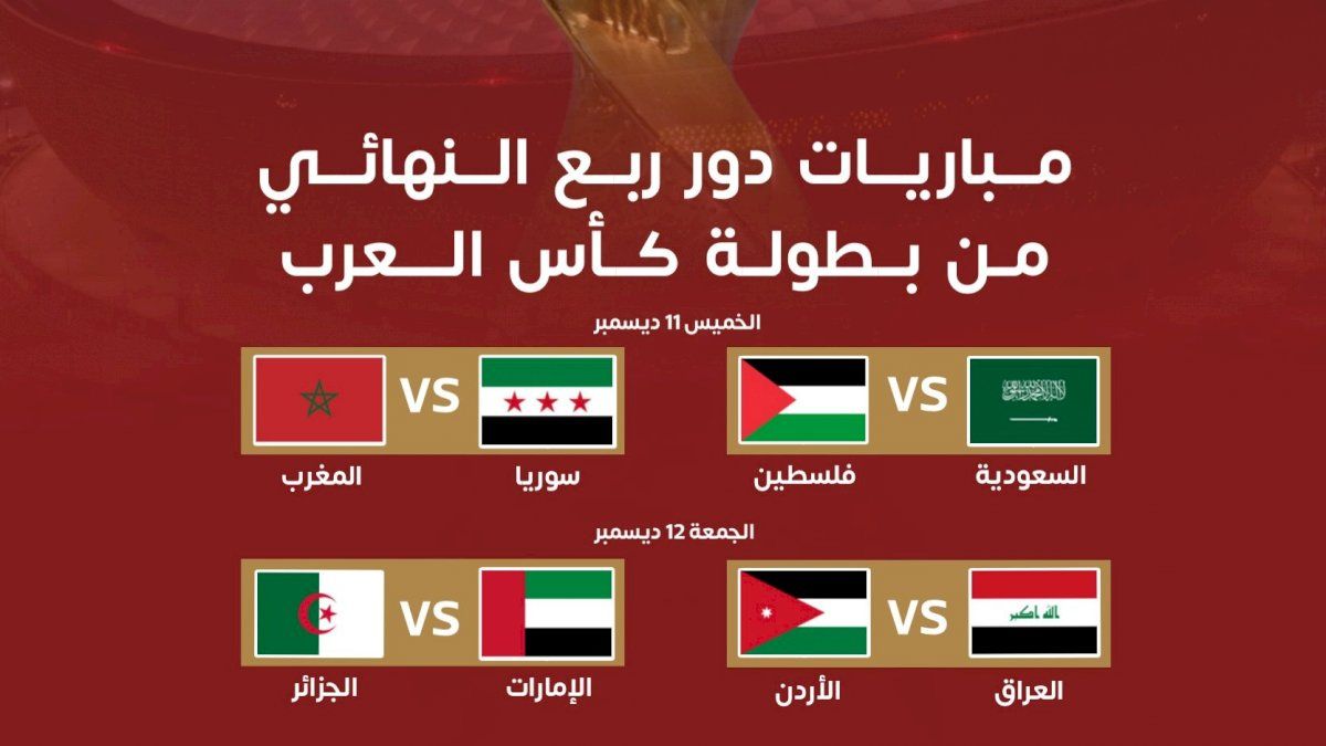 جدول مباريات ربع نهائي كأس العرب