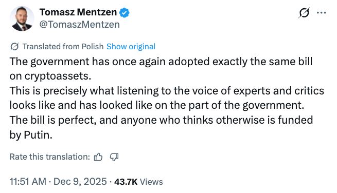 مشروع قانون الكريبتو المرفوض يعود للبرلمان البولندي من جديد دون تغيير "حتى فاصلة واحدة"