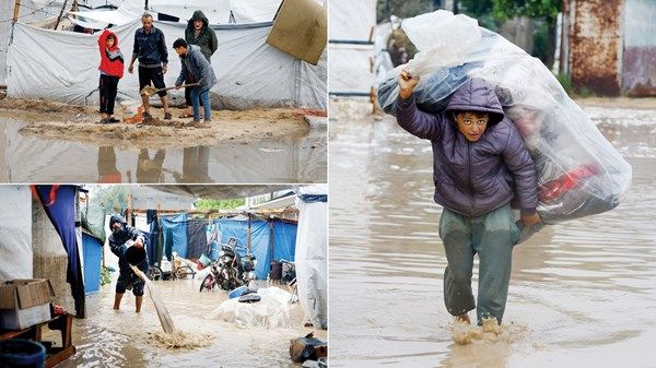 16 وفاة وتدمير منازل وآلاف خيام النازحين جراء المنخفض الجوي في غزة