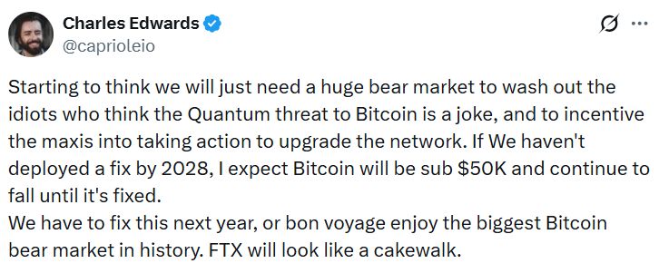 Capriole: بيتكوين قد تهبط إلى ما دون 50 ألف دولار إذا لم تُحلّ مسألة الكمّ بحلول 2028