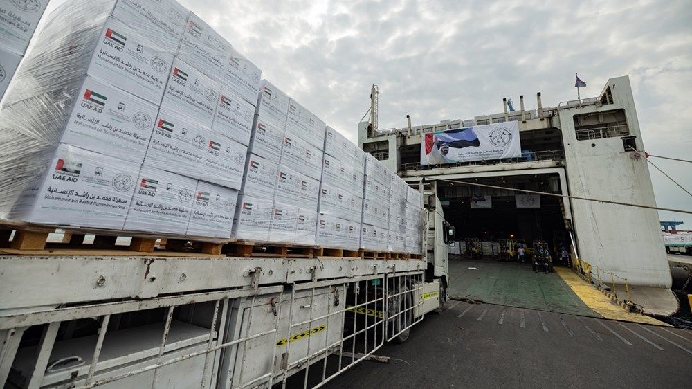 تحميل «سفينة محمد بن راشد الإنسانية» بأكثر من 10 ملايين وجبة دعماً لسكان غزة