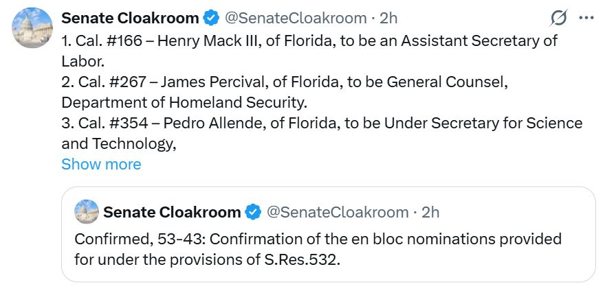 مجلس الشيوخ الأميركي يصدّق على تعيين سيليغ المؤيد للعملات الرقمية رئيسًا لـ CFTC، وهيل على رأس FDIC