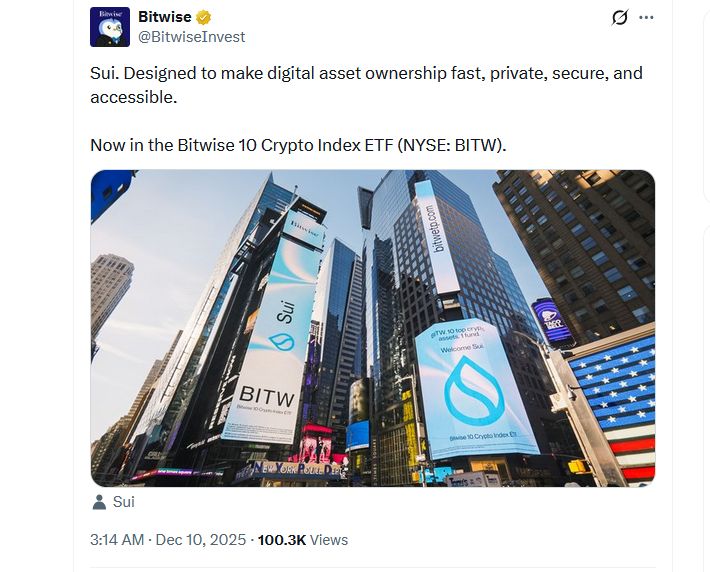 Bitwise تتقدم بطلب إلى هيئة SEC لإطلاق صندوق ETF فوري لعملة Sui