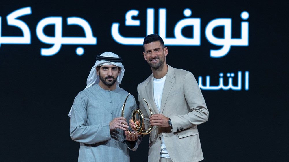 حمدان بن محمد يكرم رئيس الفيفا وناصر الخليفي ونوفاك ديوكوفيتش بجائزة محمد بن راشد آل مكتوم العالمية للرياضة 2025