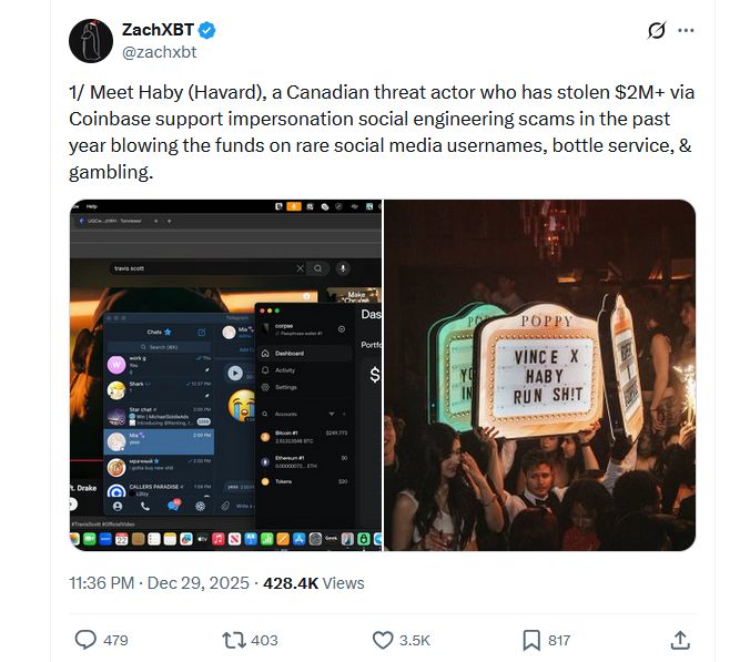 ZachXBT يربط عملية احتيال بانتحال دعم Coinbase بخسائر بلغت مليوني دولار