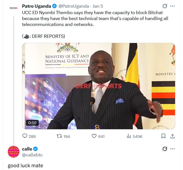 مطوّر في Bitchat يتحدى ادعاء أوغندا قدرتها على تعطيل التطبيق