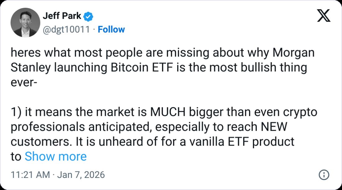 محللون: صندوق بيتكوين المتداول من مورغان ستانلي قد يقدّم قيمة استراتيجية تتجاوز حجم التدفقات