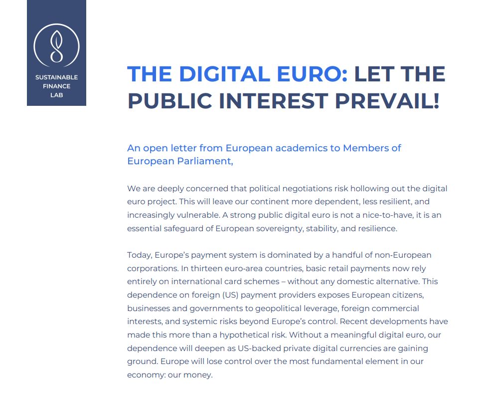 سبعون اقتصاديًا يدعون الاتحاد الأوروبي إلى إعطاء الأولوية للمصلحة العامة في مشروع اليورو الرقمي