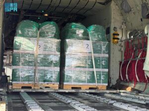 الطائرة الإغاثية السعودية الـ79 تصل العريش دعمًا لقطاع غزة