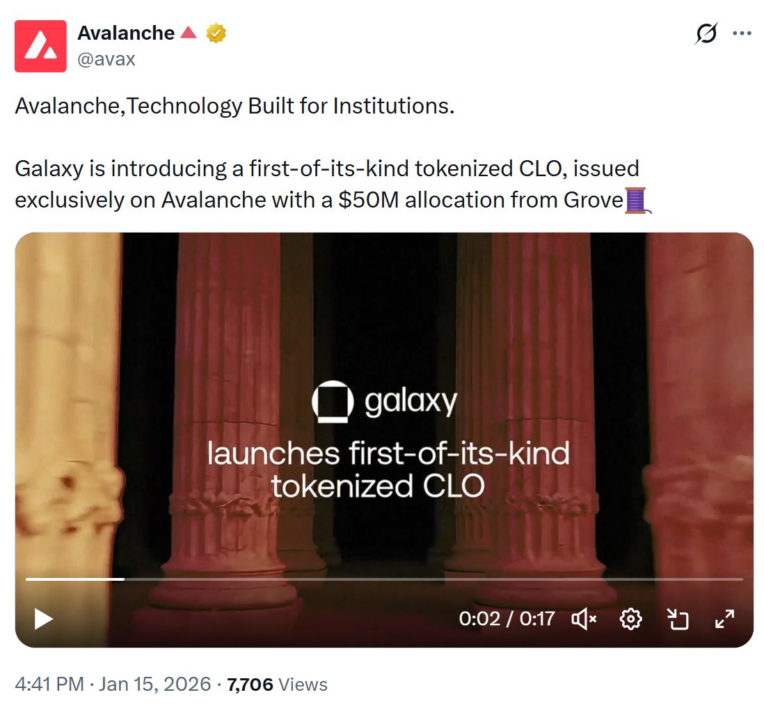 Galaxy تُغلق أول صفقة قروض مُهيكلة على البلوكشين بقيمة 75 مليون دولار عبر شبكة Avalanche