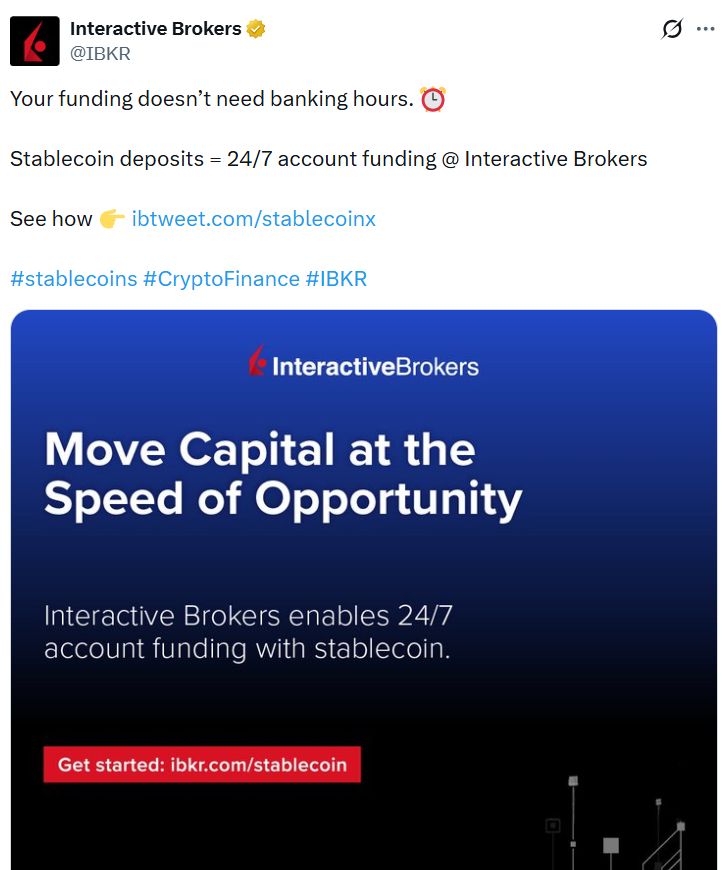 Interactive Brokers تتيح استخدام العملات المستقرة لتمويل الحسابات