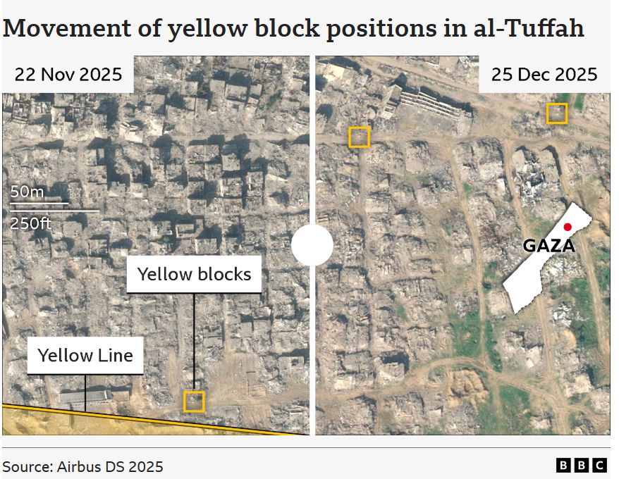 بالصور: إعادة ترسيم صامتة: إسرائيل تمد “الخط الأصفر” إلى عمق غزة!