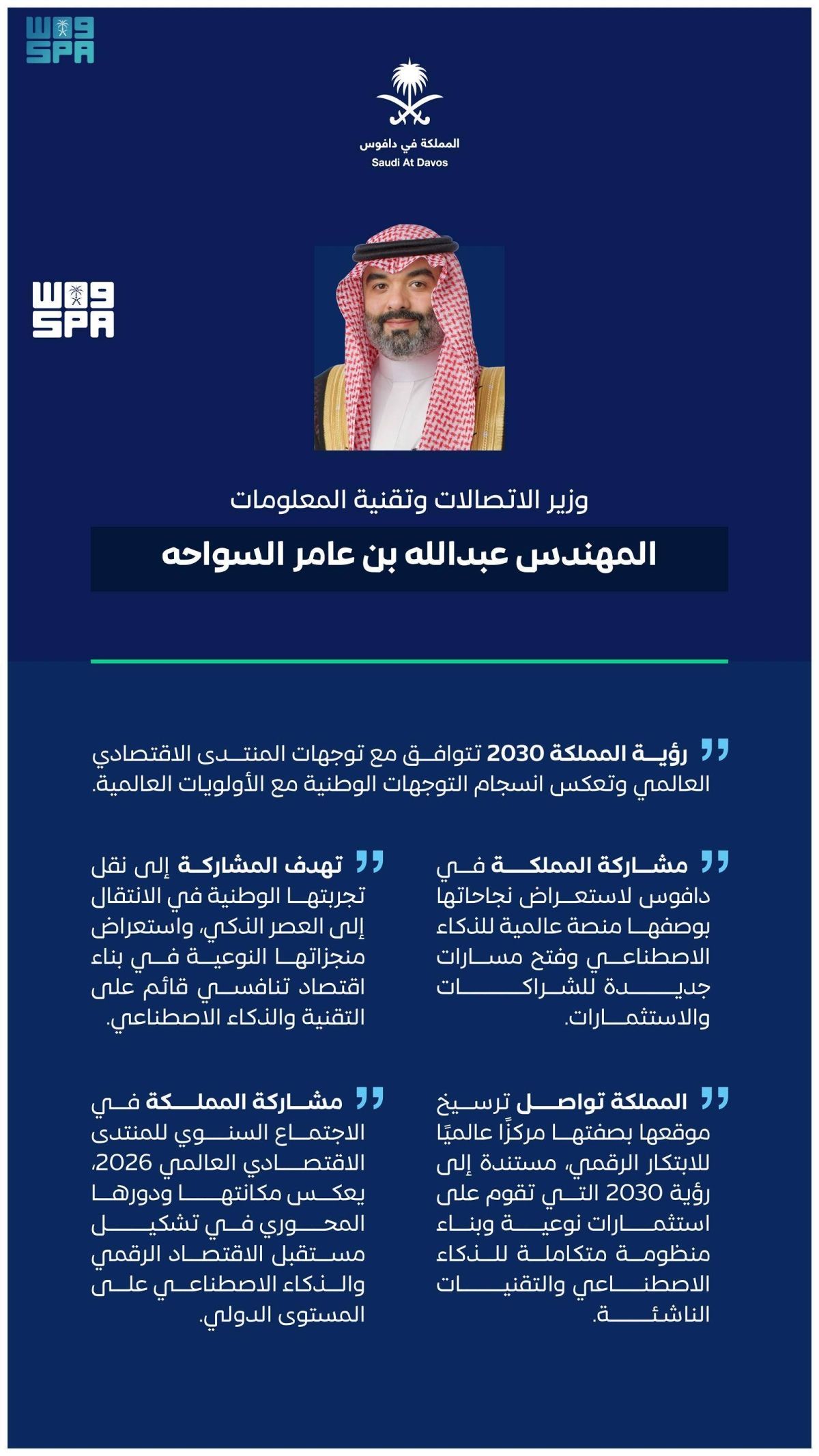 وزير الاتصالات: المملكة تستعرض نجاحاتها بوصفها منصة عالمية للذكاء الاصطناعي  