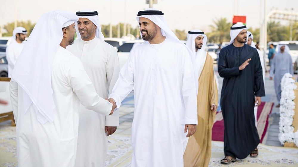 ذياب بن محمد بن زايد وزايد بن محمد بن زايد يحضران حفل استقبال بمناسبة زفاف زايد حسن المنصوري