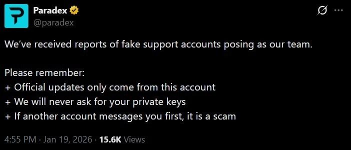 منصة مشتقات العملات الرقمية Paradex تُبلِغ عن عطل واسع وتُلغي الأوامر المفتوحة