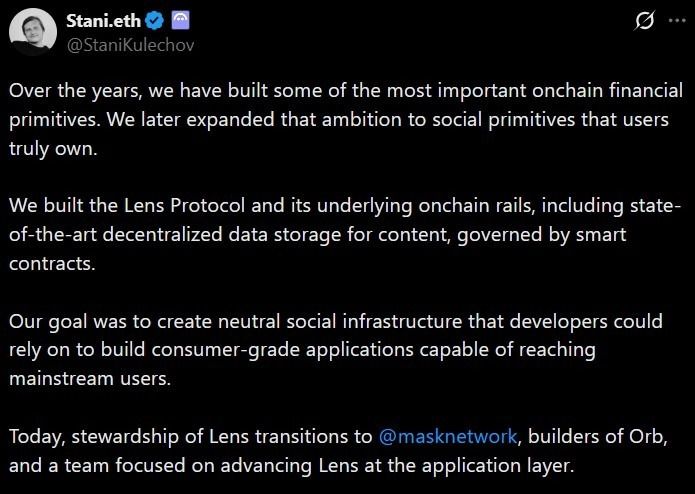 Aave تعيد تركيزها على التمويل اللامركزي وتسلم إدارة Lens إلى Mask Network