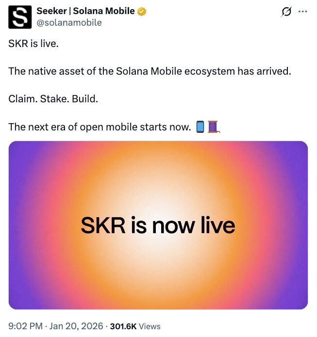 Solana Mobile تطلق توزيع توكن SKR لمستخدمي هاتف Seeker