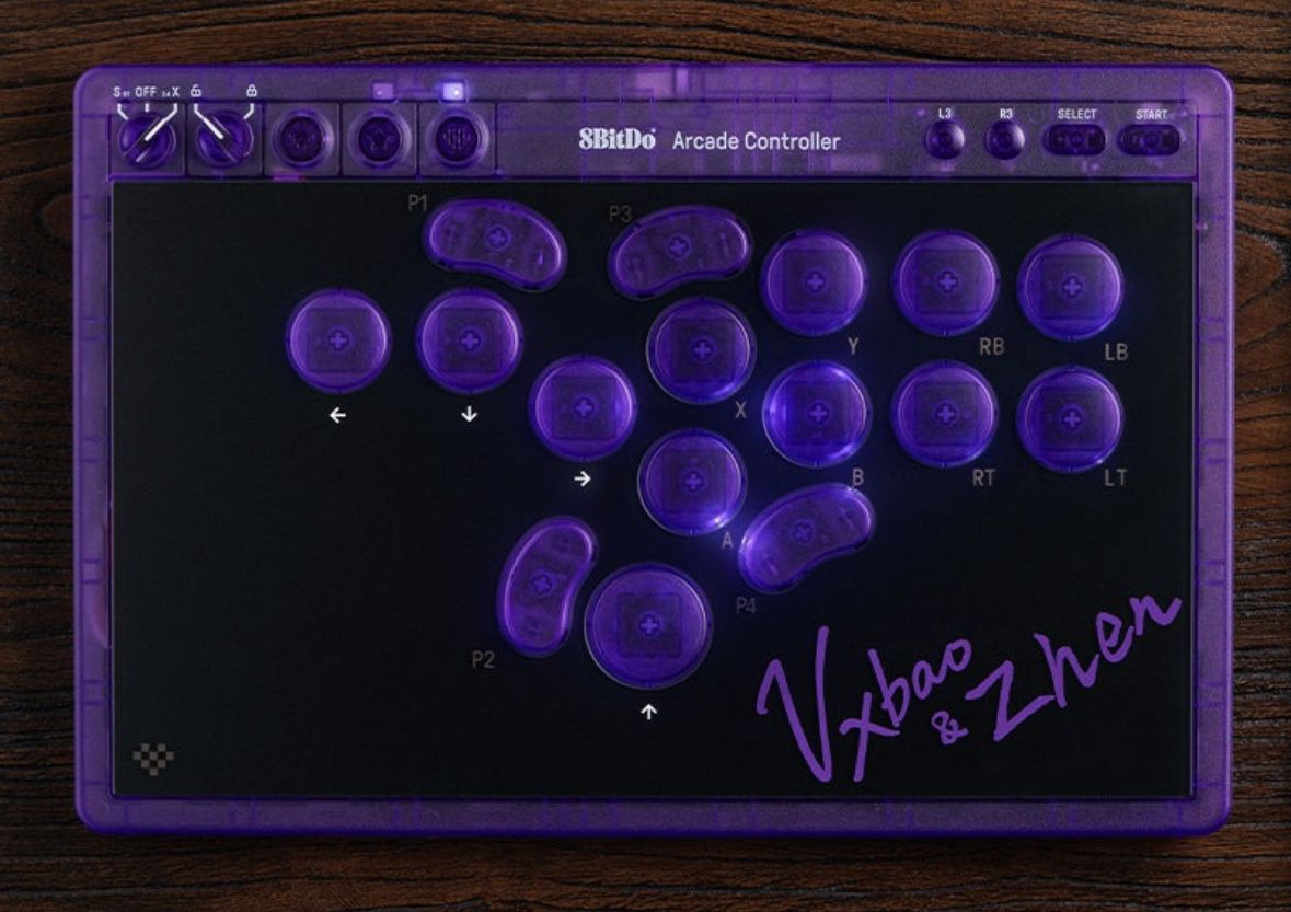 تكنولوجيا: 8BitDo تطلق رسميًا يد التحكم الشفافة البنفسجية الجديدة بدون ذراع تحكم (Leverless)