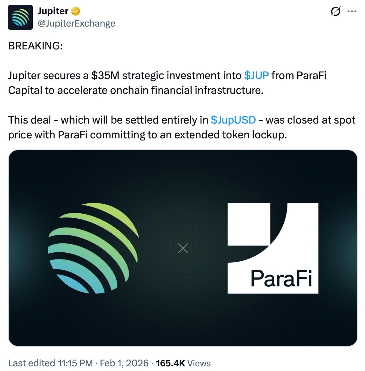 ParaFi Capital تستثمر 35 مليون دولار في مشروع Jupiter القائم على Solana