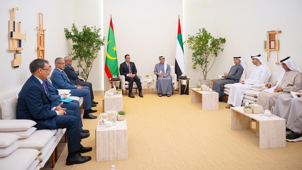 منصور بن زايد يلتقي رئيس وزراء موريتانيا ويبحثان آفاق التعاون المشترك