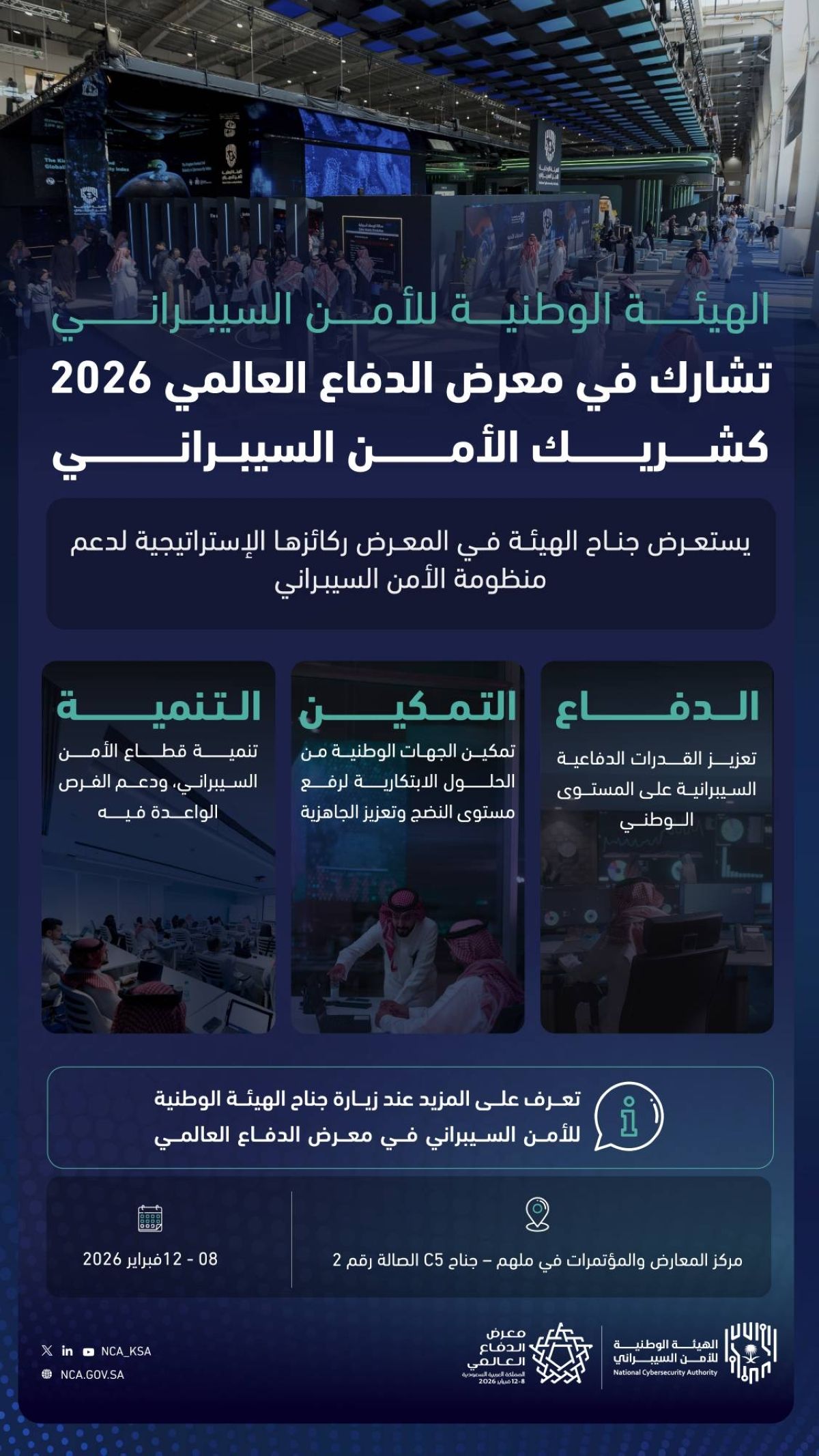 الهيئة الوطنية للأمن السيبراني تشارك في معرض الدفاع العالمي 2026 كشريك الأمن السيبراني