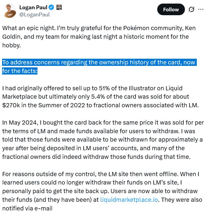 Logan Paul يبيع بطاقة بوكيمون مقابل 16.5 مليون دولار بعد سنوات من جدل تجزئة NFT