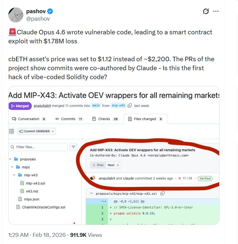 تعرّض بروتوكول Moonwell لاختراق بقيمة 1.78 مليون دولار مع تصاعد جدل “vibe coding” بالذكاء الاصطناعي داخل DeFi