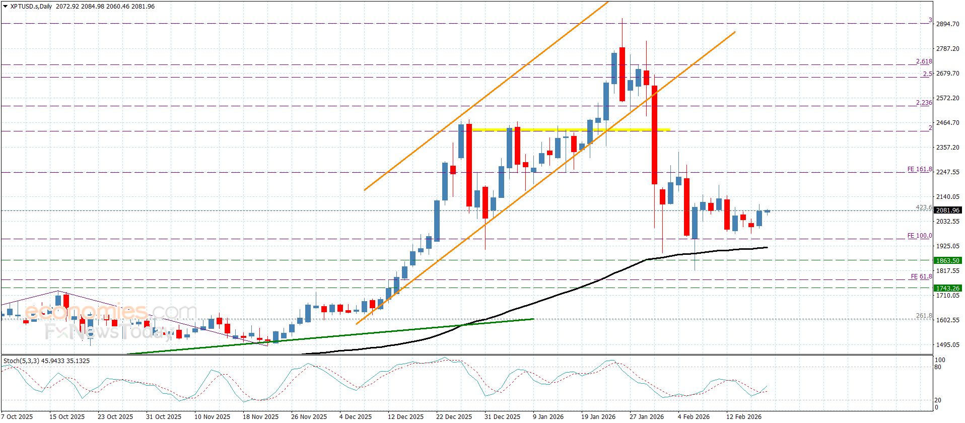 سعر البلاتين يستند فوق المتوسط المتحرك– توقعات اليوم 19-2-2026