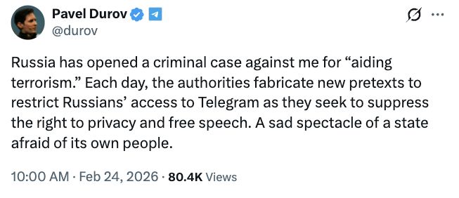 الرئيس التنفيذي لتيليغرام يواجه تحقيقًا روسيًا بتهم تسهيل أنشطة إرهابية