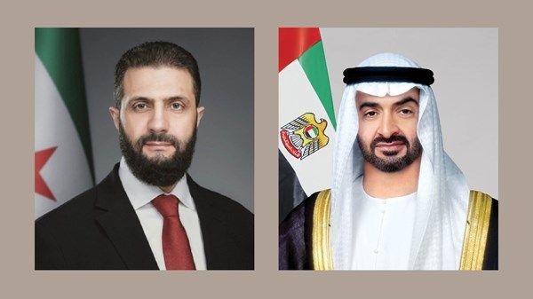 خلال اتصال مع رئيس الدولة.. الرئيس السوري يدين الاعتداءات الإيرانية ويؤكد التضامن مع الإمارات