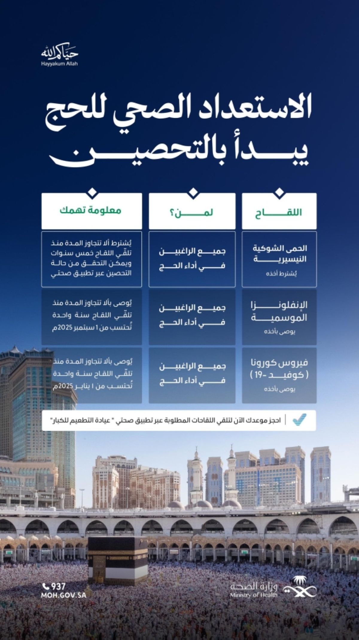 «الصحة» تطلق حملة التطعيم لموسم حج 1447هـ