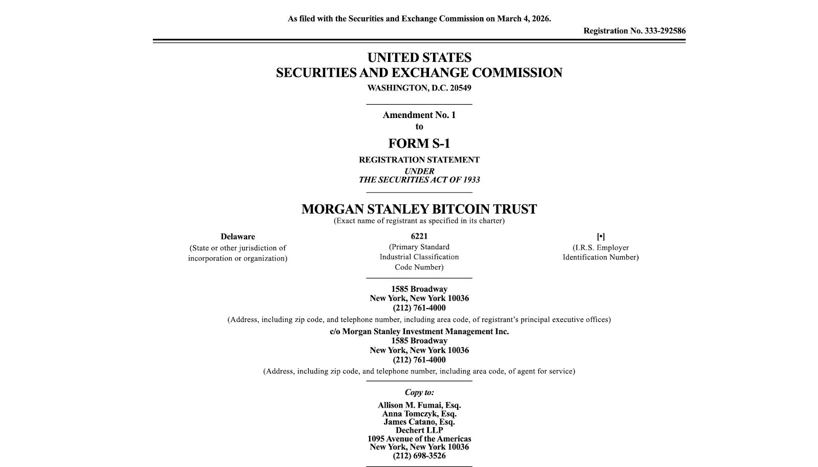 اختارت Morgan Stanley منصتي Coinbase وBNY لحفظ بيتكوين في صندوق ETF