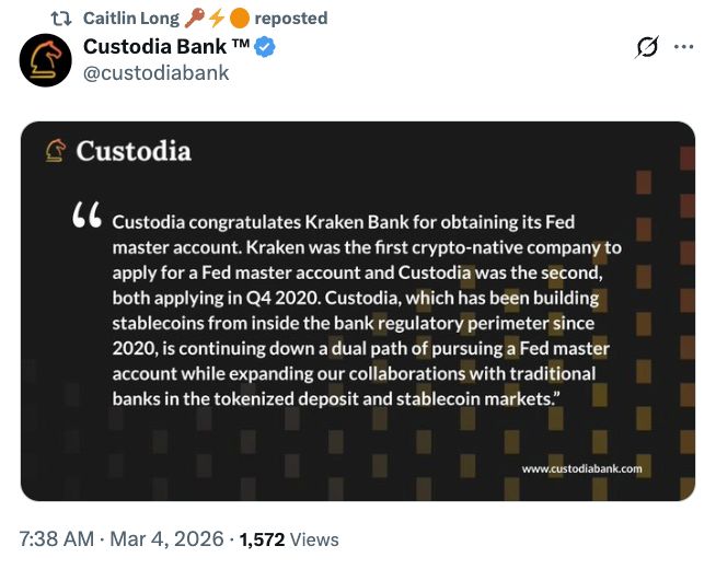 حصول Kraken على موافقة الاحتياطي الفيدرالي في كانساس سيتي للوصول المحدود إلى حساب رئيسي